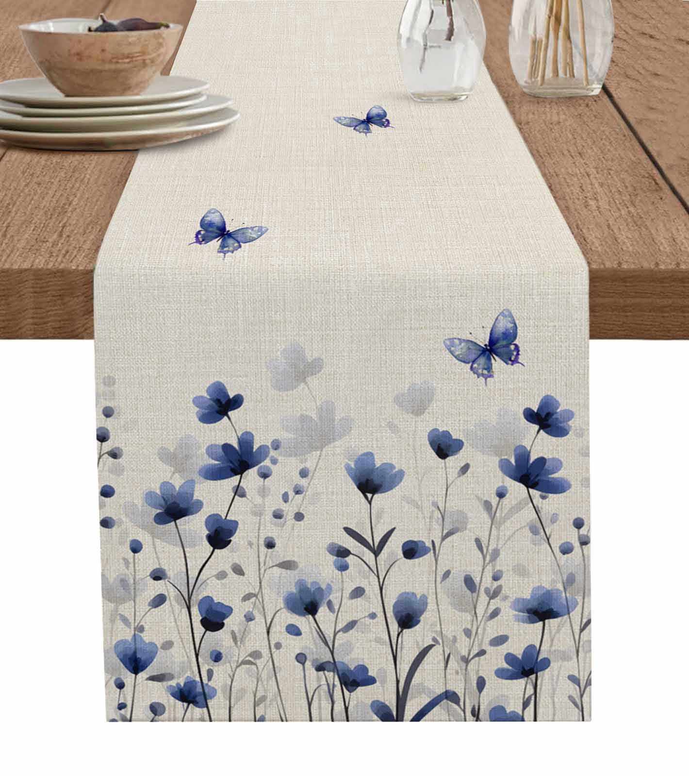 ERUNPONLY Purple Floral Butterfly Table Runner - 108 Inch Long Spring ...