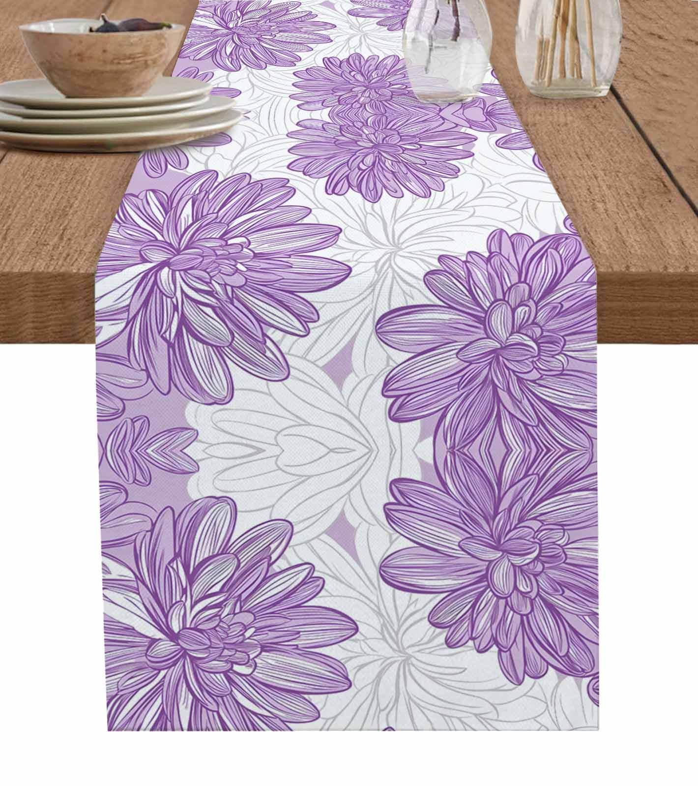 ERUNPONLY Purple Flowers Table Runner - 108 Inch Long Modern Simple ...