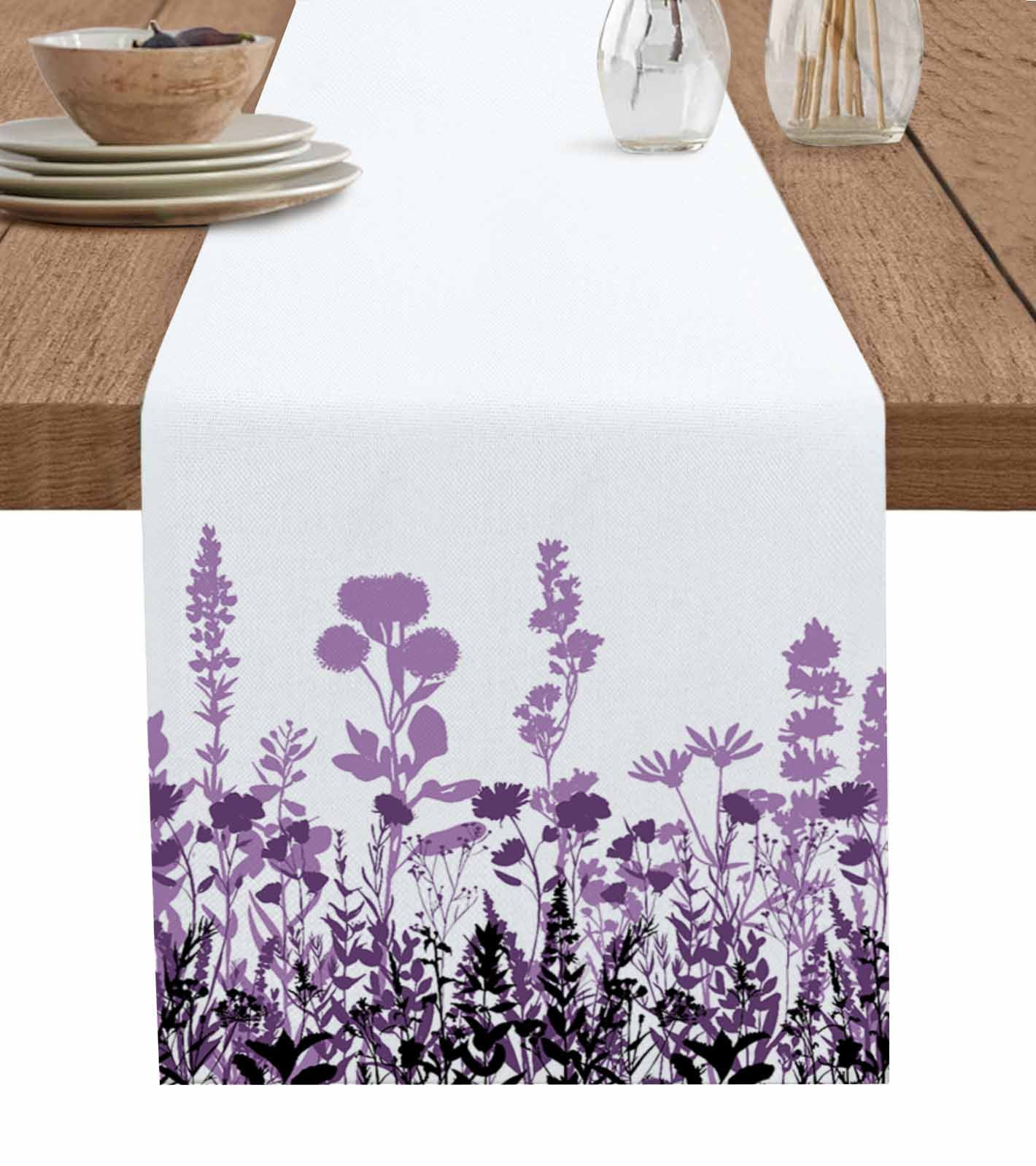 ERUNPONLY Purple Flowers Table Runner - 108 Inch Long Spring Farmhouse ...