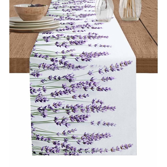 ERUNPONLY Purple Lavender Table Runner - 120 Inch Long Spring Botanical Garden Florals Motifs Cotton and Linen Blended Dress Scarves Farmhouse Table Runner for Kitchen Dining, Coffee Table, 13"x120"