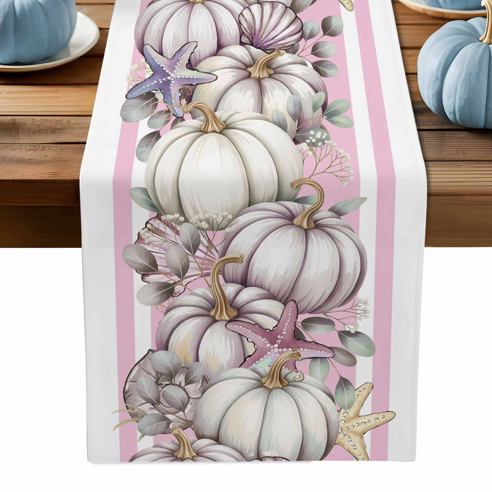 ERUNPONLY Purple Pumpkin Fall Table Runner - 90 Inch Long Striped ...