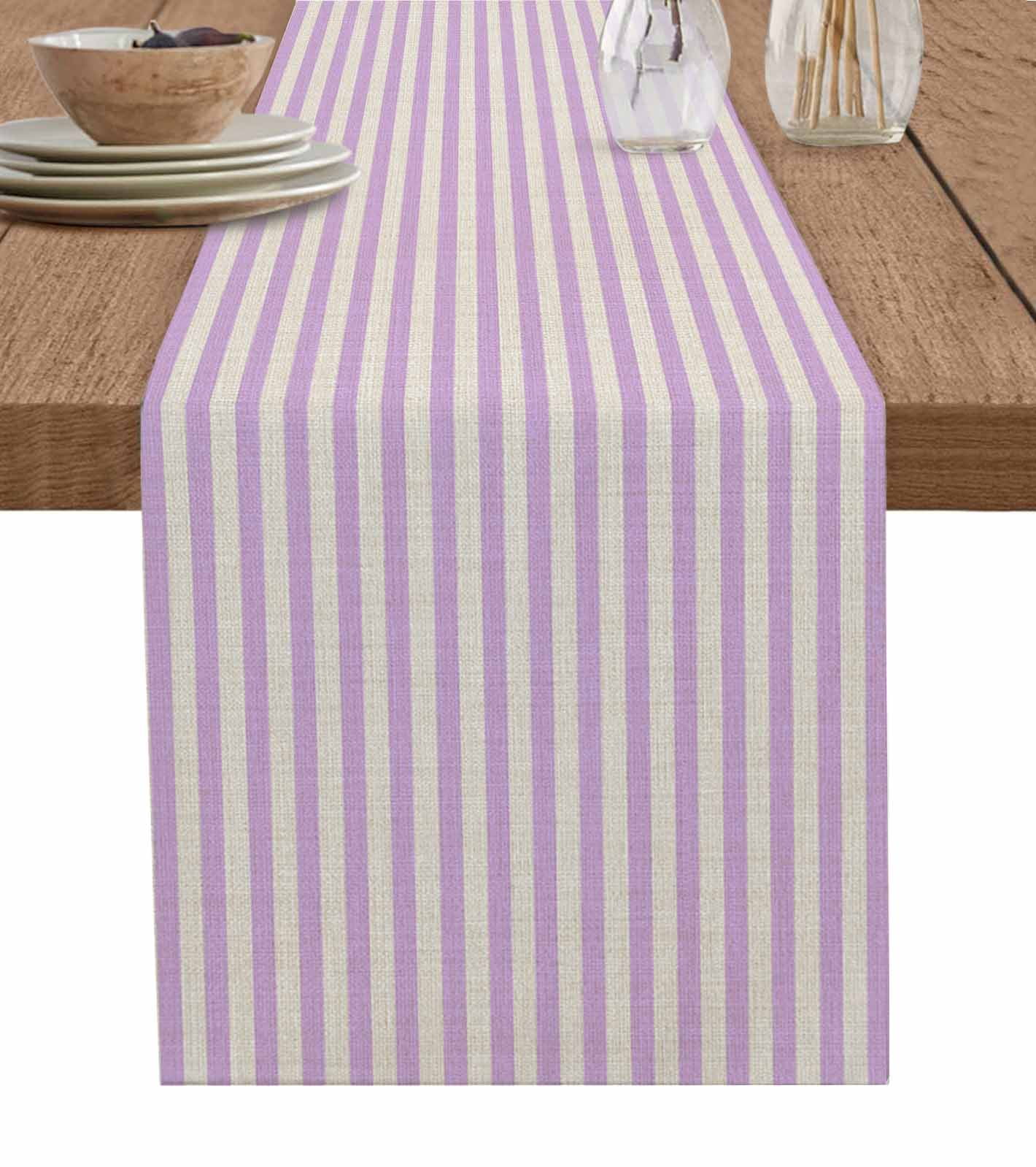 ERUNPONLY Purple Striped Table Runner - 108 Inch Long Modern Simple ...