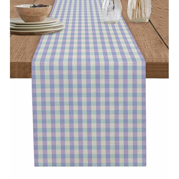 ERUNPONLY Purple Table Runner - 36 Inch Long Grid Checkered Plaid Gingham Lattice Trellis Cotton and Linen Blended Dress Scarves Farmhouse Table Runner for Kitchen Dining, Coffee Table, 13"x36"