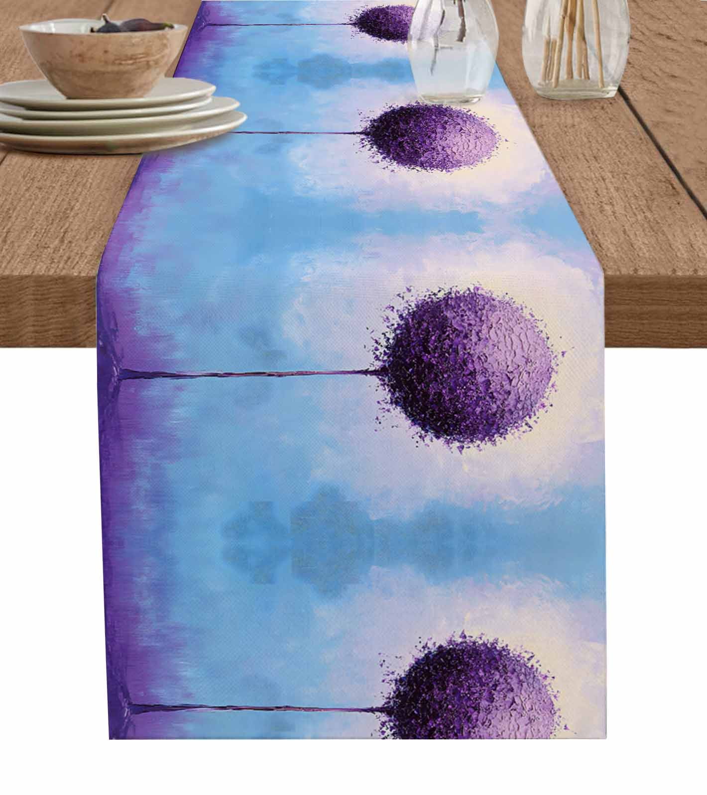 ERUNPONLY Purple Tree Table Runner - 108 Inch Long Abstract Gradient ...