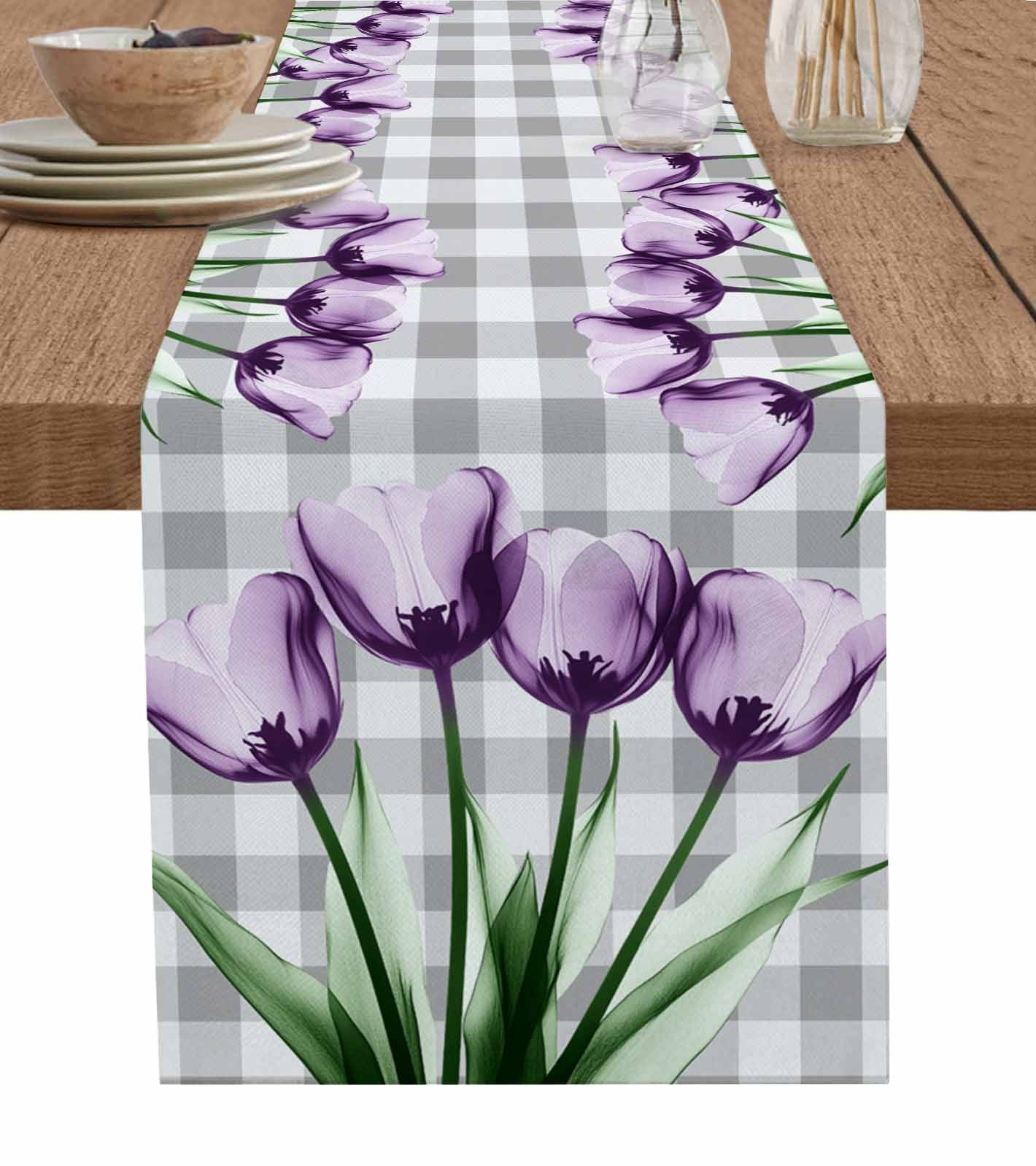 ERUNPONLY Purple Tulip Table Runner - 108 Inch Long Farmhouse Luxury ...