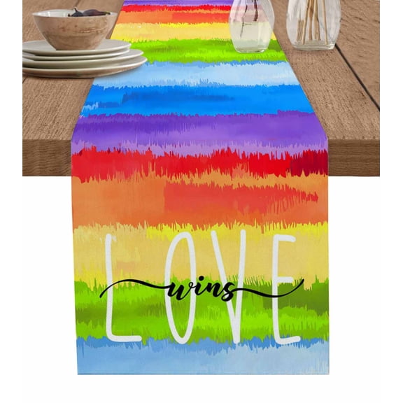 ERUNPONLY Rainbow Table Runner - 36 Inch Long Cartoon Colorful Gradient Striped Funny Art Cotton and Linen Blended Dress Scarves Farmhouse Table Runner for Kitchen Dining, Coffee Table, 13"x36"