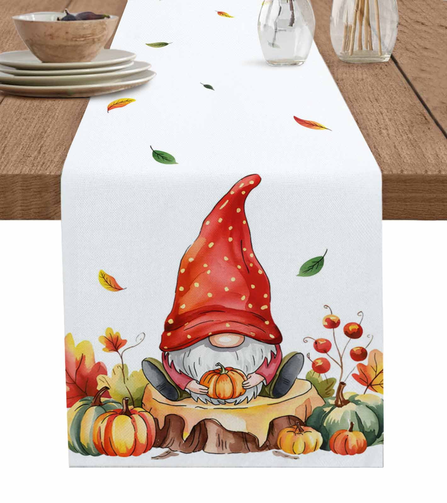 ERUNPONLY Red Gnomes Fall Table Runner - 70 Inch Long Thanksgiving ...