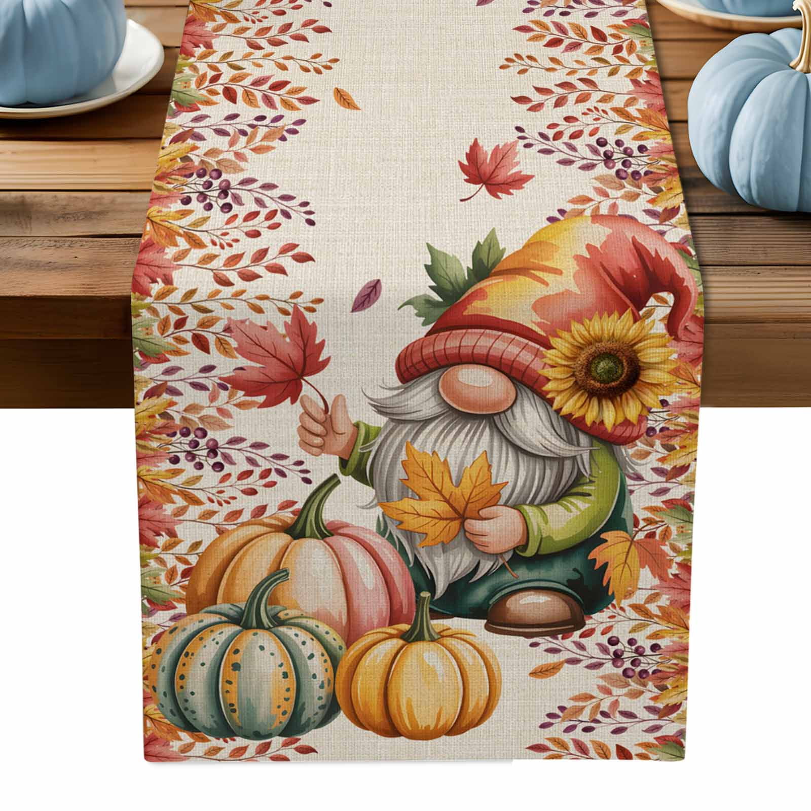 ERUNPONLY Red Orange Gnomes Fall Table Runner - 90 Inch Long Pumpkins ...