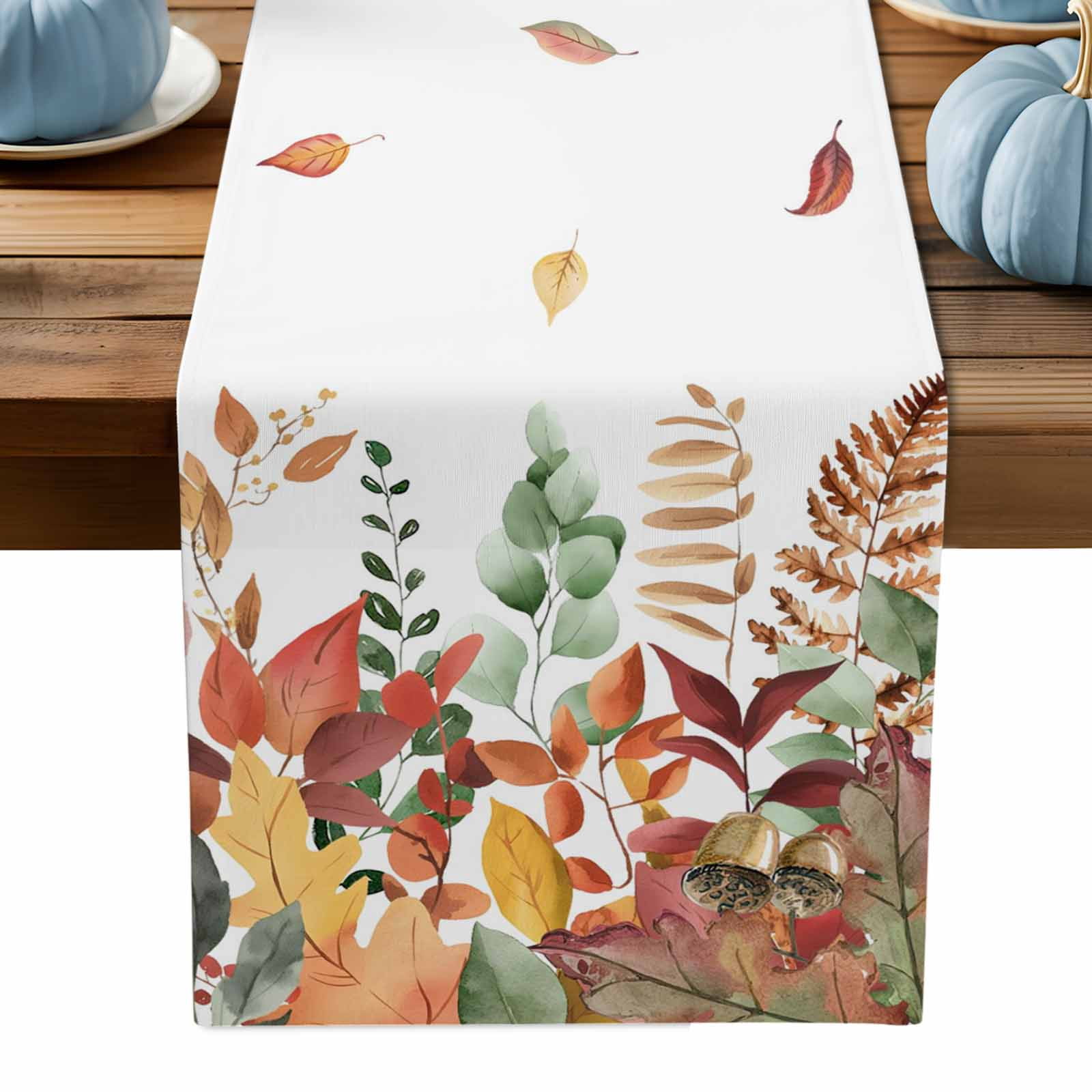 ERUNPONLY Red Orange Leaf Fall Table Runner - 72 Inch Long Eucalyptus ...