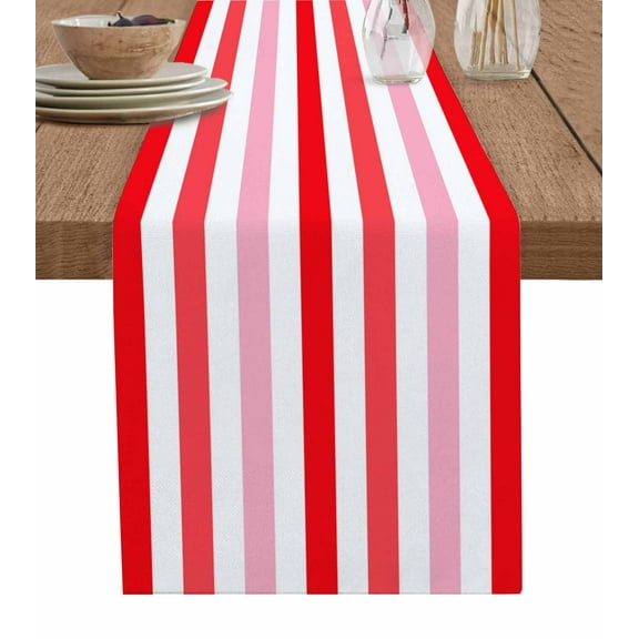ERUNPONLY Red Pink Stripe Table Runner - 60 Inch Long Geometric White Vertical Striped Cotton and Linen Blended Dress Scarves Farmhouse Table Runner for Kitchen Dining, Coffee Table, 13"x60"