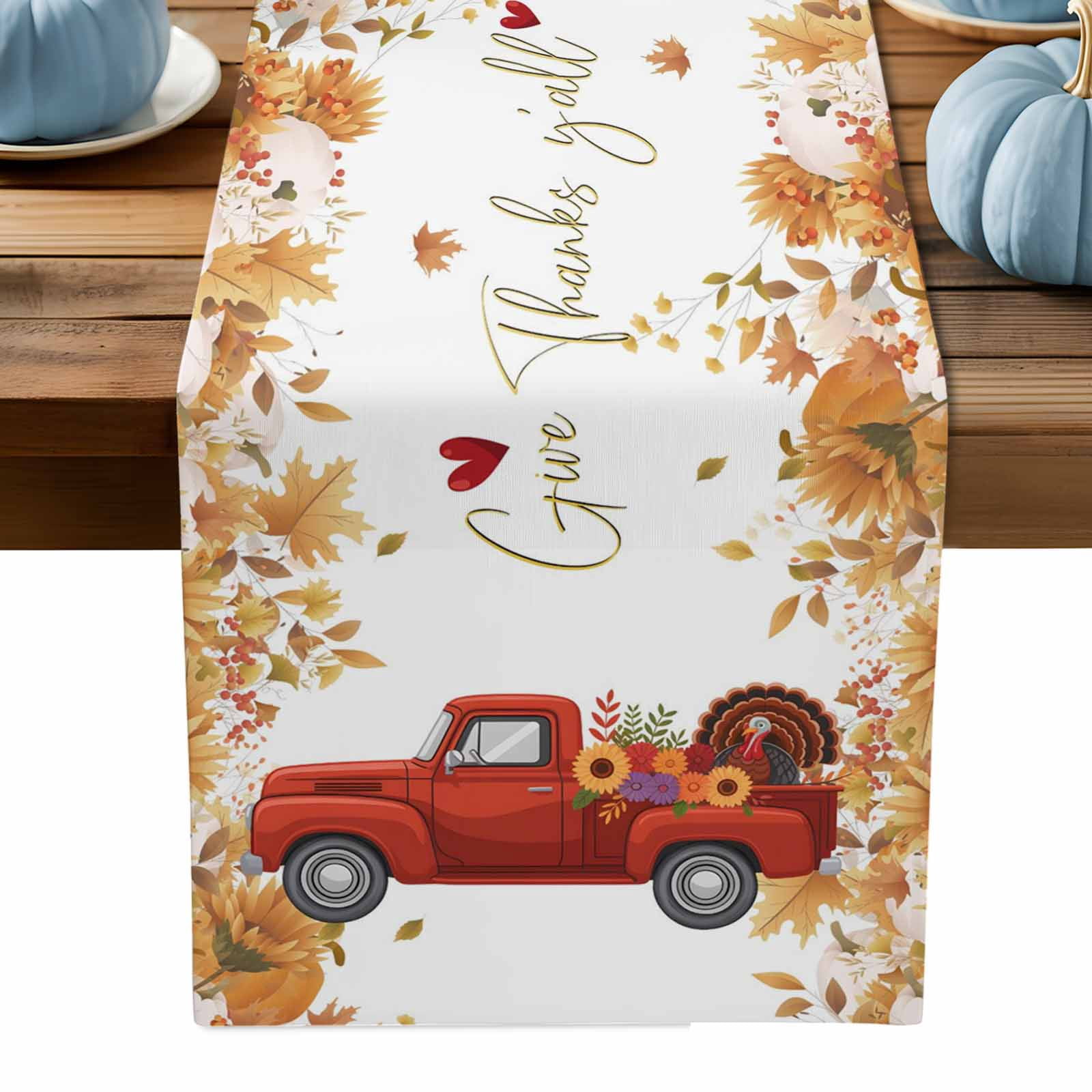 ERUNPONLY Red Truck Fall Table Runner - 72 Inch Long Pumpkin ...