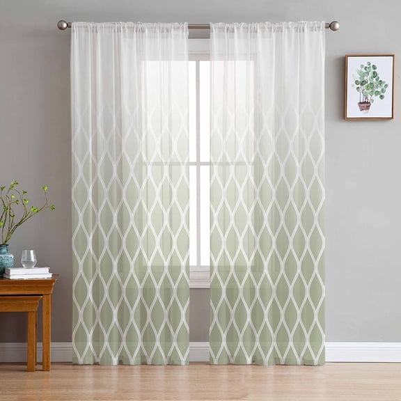 ERUNPONLY Sage Green Ombre Stripe Sheer Curtains 72 Inch Length 2 Panels Set, Modern Abstract Gradient Striped Voile Window Treatment Curtains Sheers Drapes for Bedroom/Living Room/Kitchen 52"x72"x2