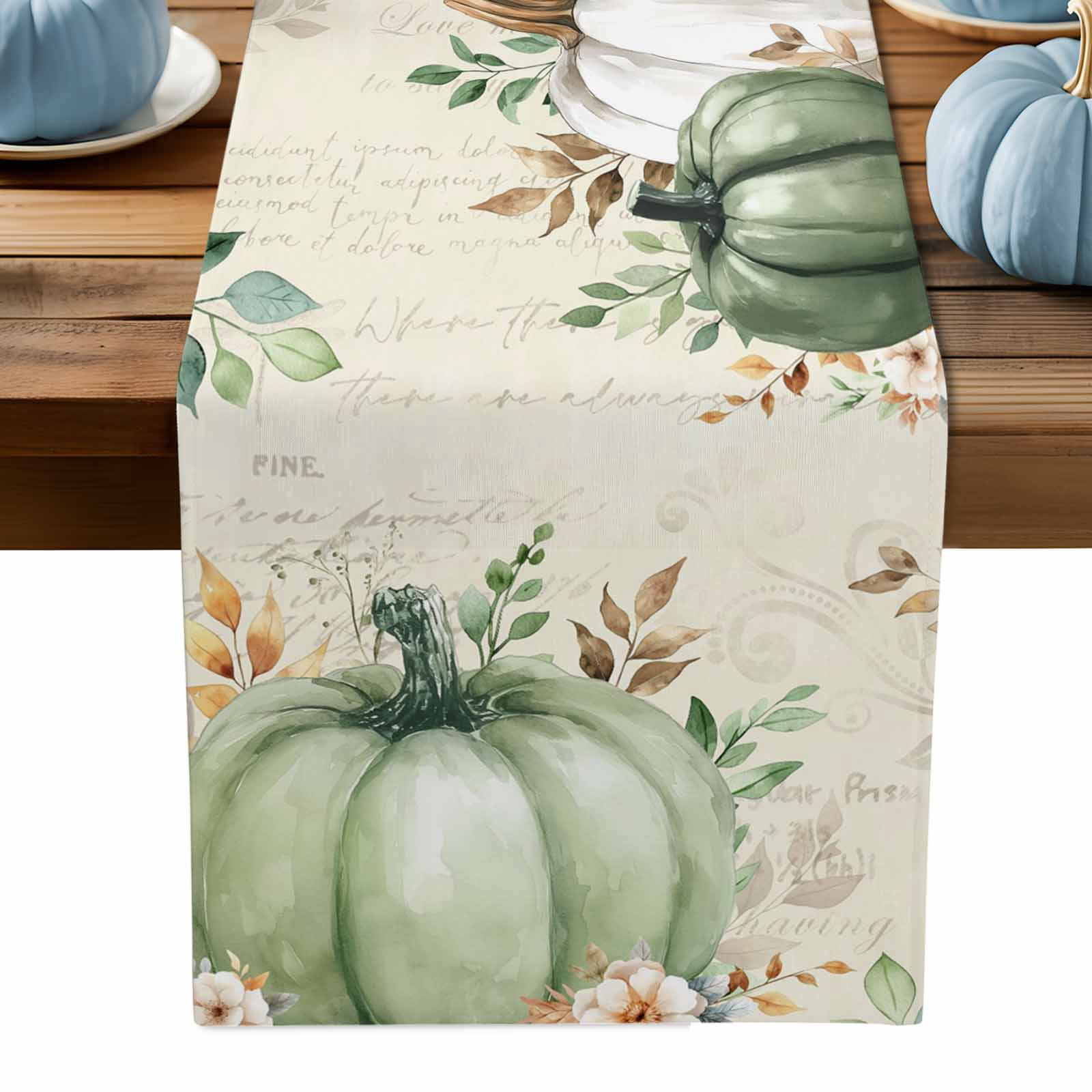 ERUNPONLY Sage Green Pumpkin Table Runner - 60 Inch Long Thanksgiving ...