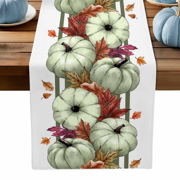 ERUNPONLY Sage Green Pumpkins Fall Table Runner - 48 Inch Long Thanksgiving Botanical Leaves Autumn Cotton Linen Dress Scarves Farmhouse Table Runner for Kitchen Dining, Coffee Table, 13" x 48"