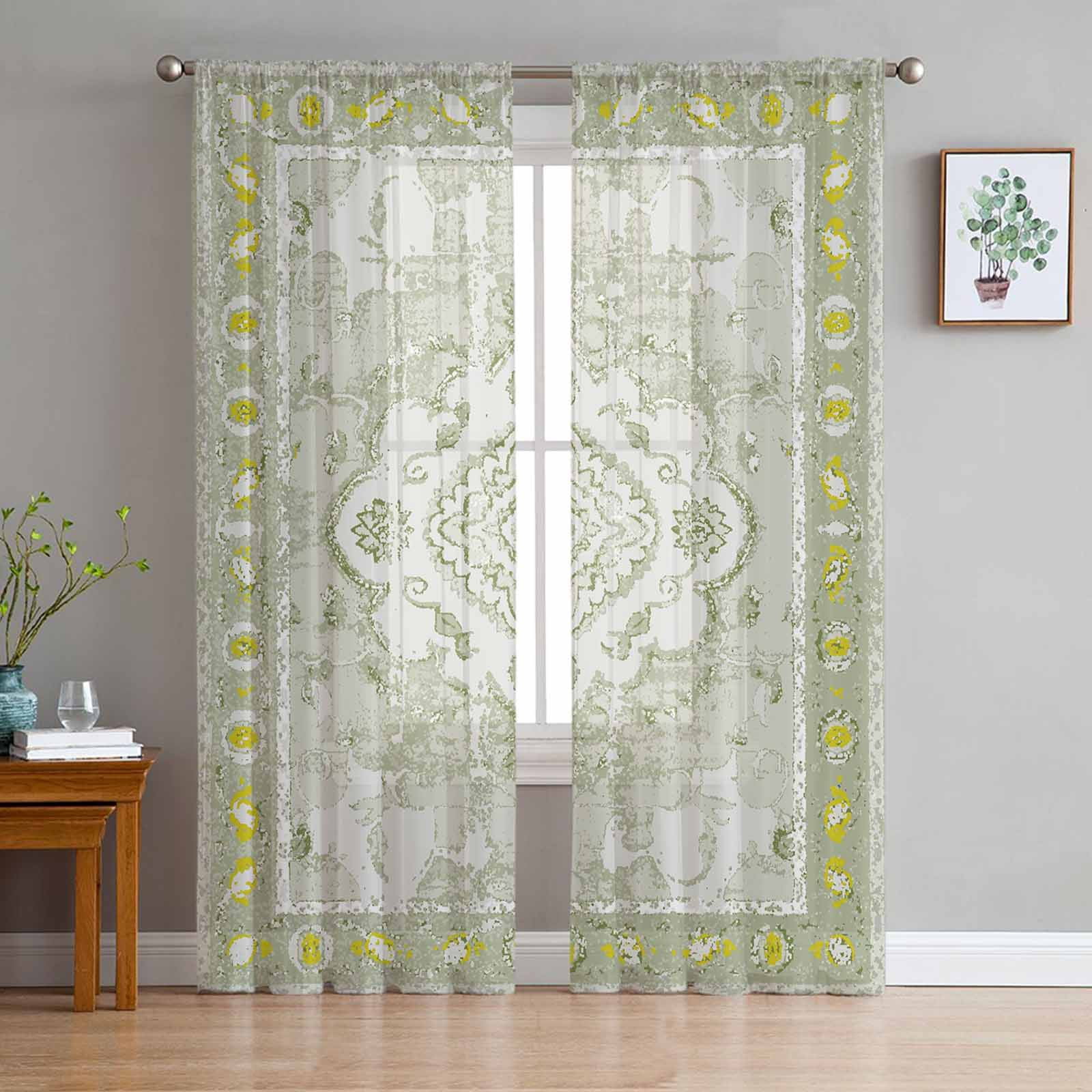 ERUNPONLY Sage Green Sheer Curtains 63 Inch Length 2 Panels Set, Boho ...