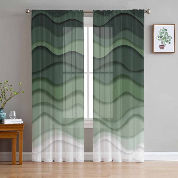 ERUNPONLY Sage Green Stripes Sheer Curtains 72 Inch Length 2 Panels Set, Rustic Gradient Abstract Waves Art Voile Window Treatment Curtains Sheers Drapes for Bedroom/Living Room/Kitchen 52"x72"x2