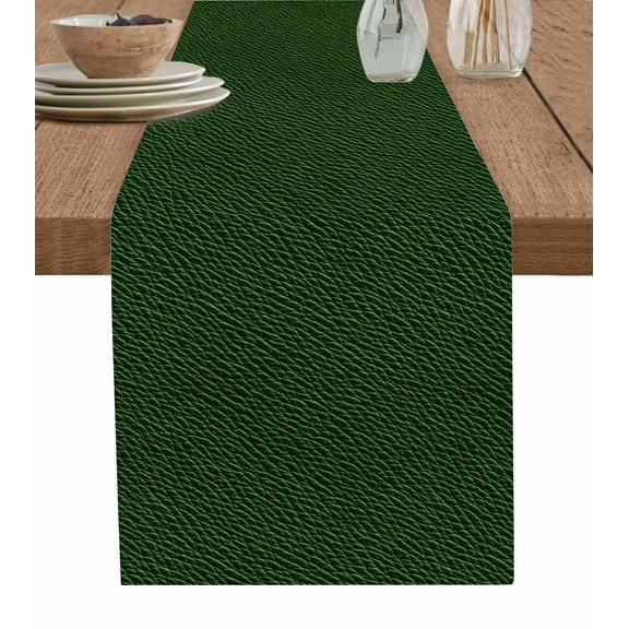 ERUNPONLY Solid Dark Green Table Runner - 108 Inch Long Retro Minimalism Abstract Denim Texture Cotton Linen Blended Dress Scarves Farmhouse Table Runner for Kitchen Dining, Coffee Table, 13"x108"