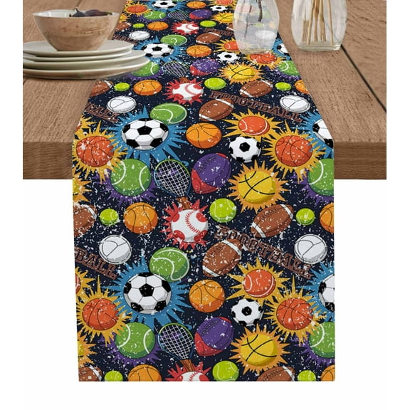 ERUNPONLY Sports Football Table Runner - 72 Inch Long Ball Games Basketball Rugby Baseball Cotton and Linen Blended Dress Scarves Farmhouse Table Runner for Kitchen Dining, Coffee Table, 13"x72"
