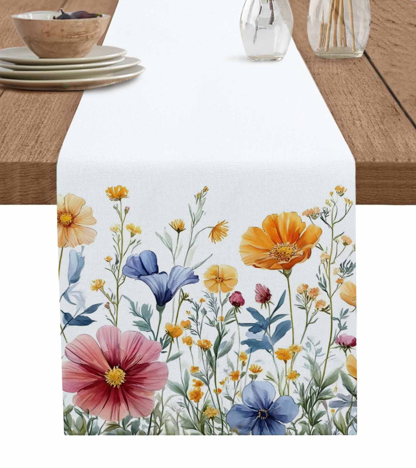 ERUNPONLY Spring Floral Table Runner - 108 Inch Long Colorful Flowers ...