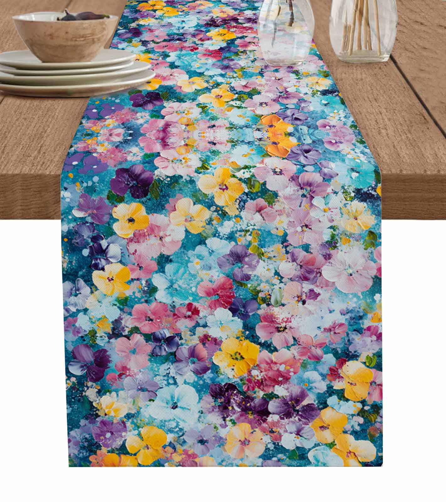 Spring Table Runner 108 ERUNPONLY Spring Floral Table Runner - 108 Inch Long Modern Oil ...