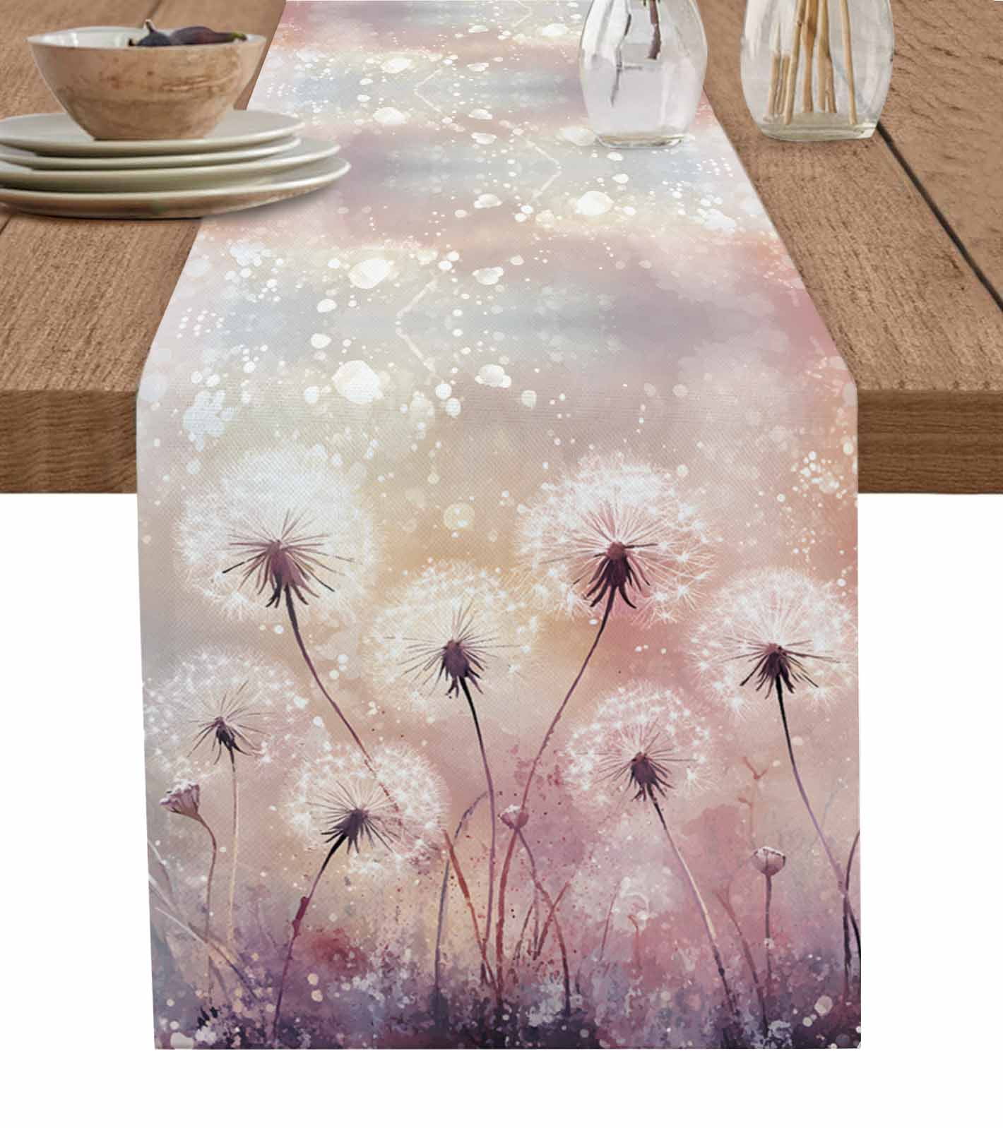 ERUNPONLY Spring Floral Table Runner - 108 Inch Long Purple White ...