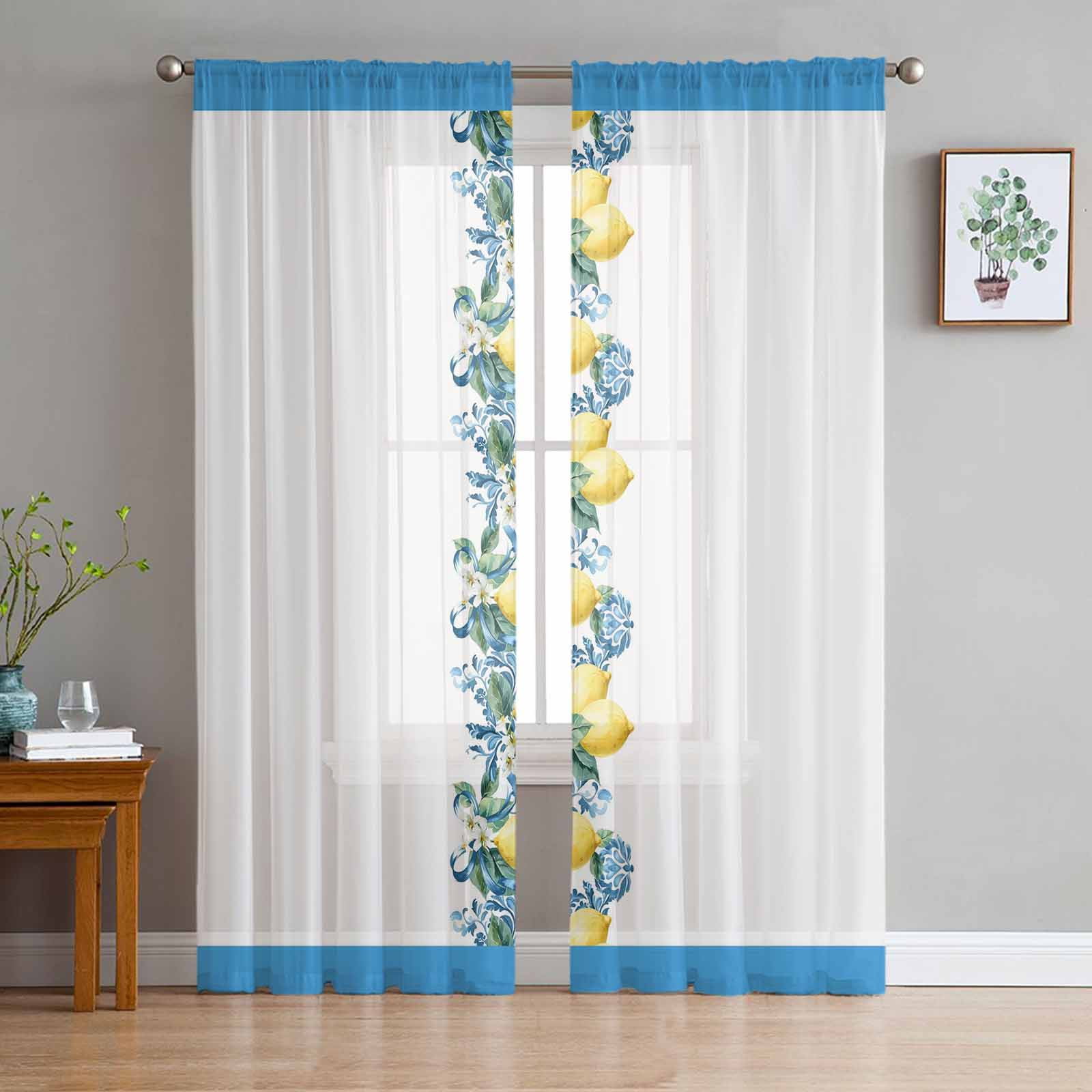 ERUNPONLY Summer Lemon Sheer Curtains 72 Inch Length 2 Panels Set ...
