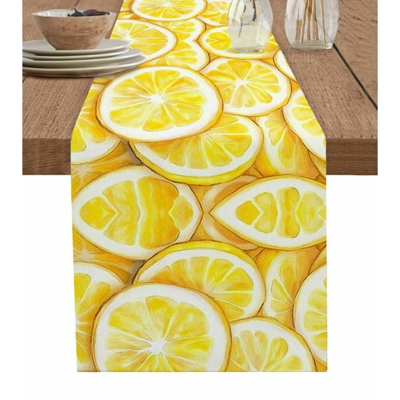 ERUNPONLY Summer Lemon Table Runner - 108 Inch Long Modern Oil Painting Yellow Fruits Cotton and Linen Blended Dress Scarves Farmhouse Table Runner for Kitchen Dining, Coffee Table, 13" x 108"