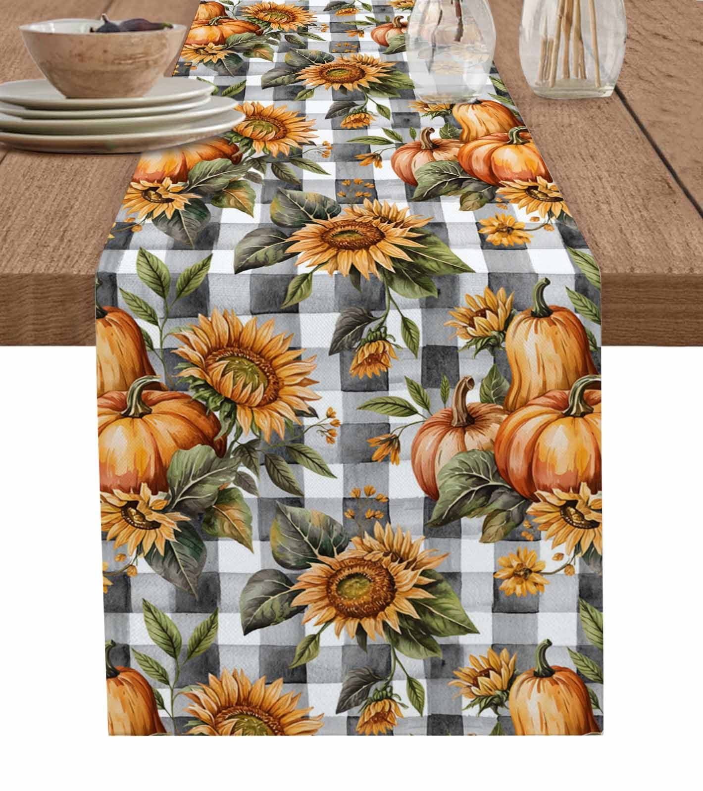 ERUNPONLY Sunflower Pumpkins Table Runner - 70 Inch Long Fall Botanical ...