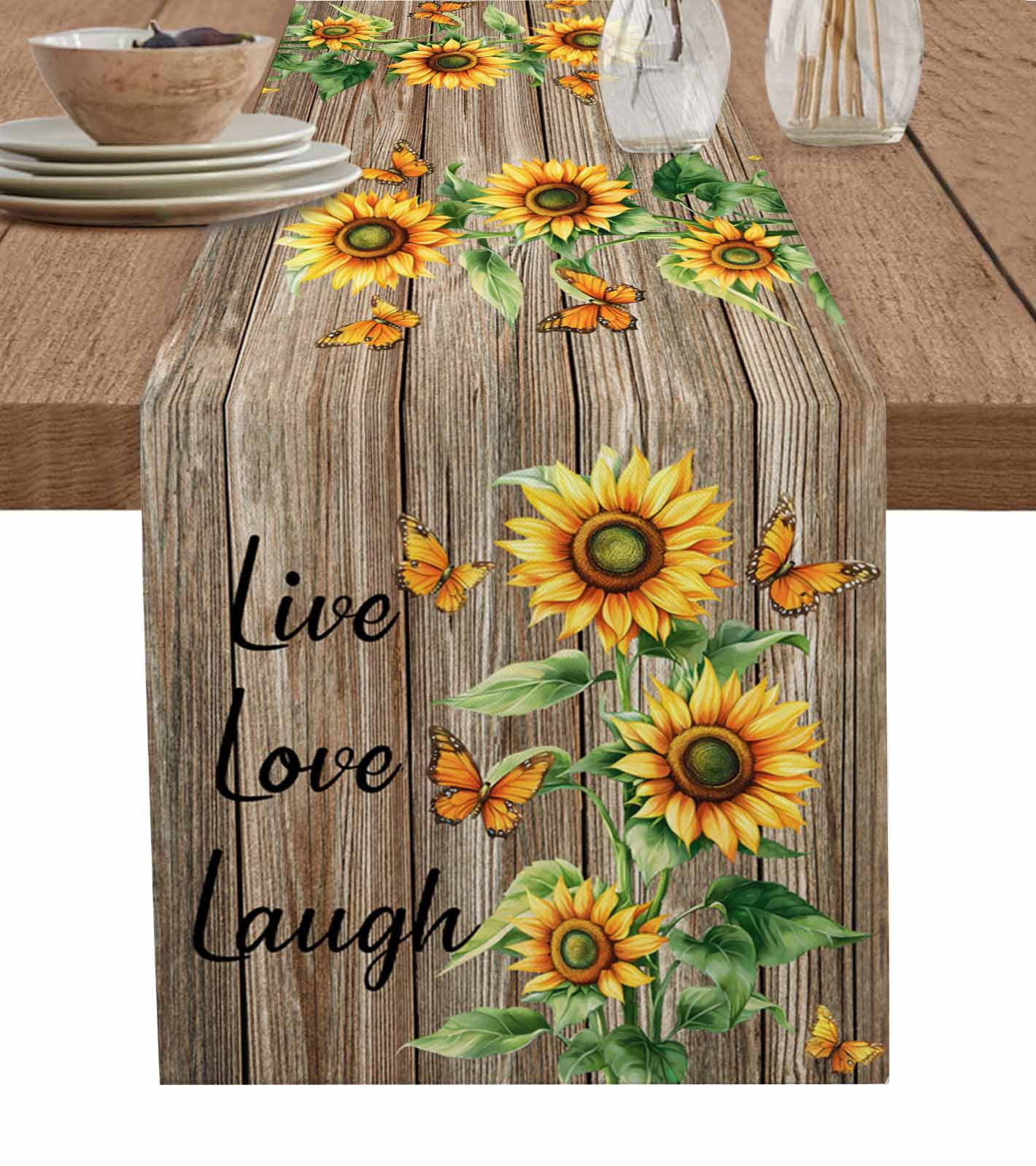 ERUNPONLY Sunflower Rustic Table Runner - 72 Inch Long Vintage Wooden ...
