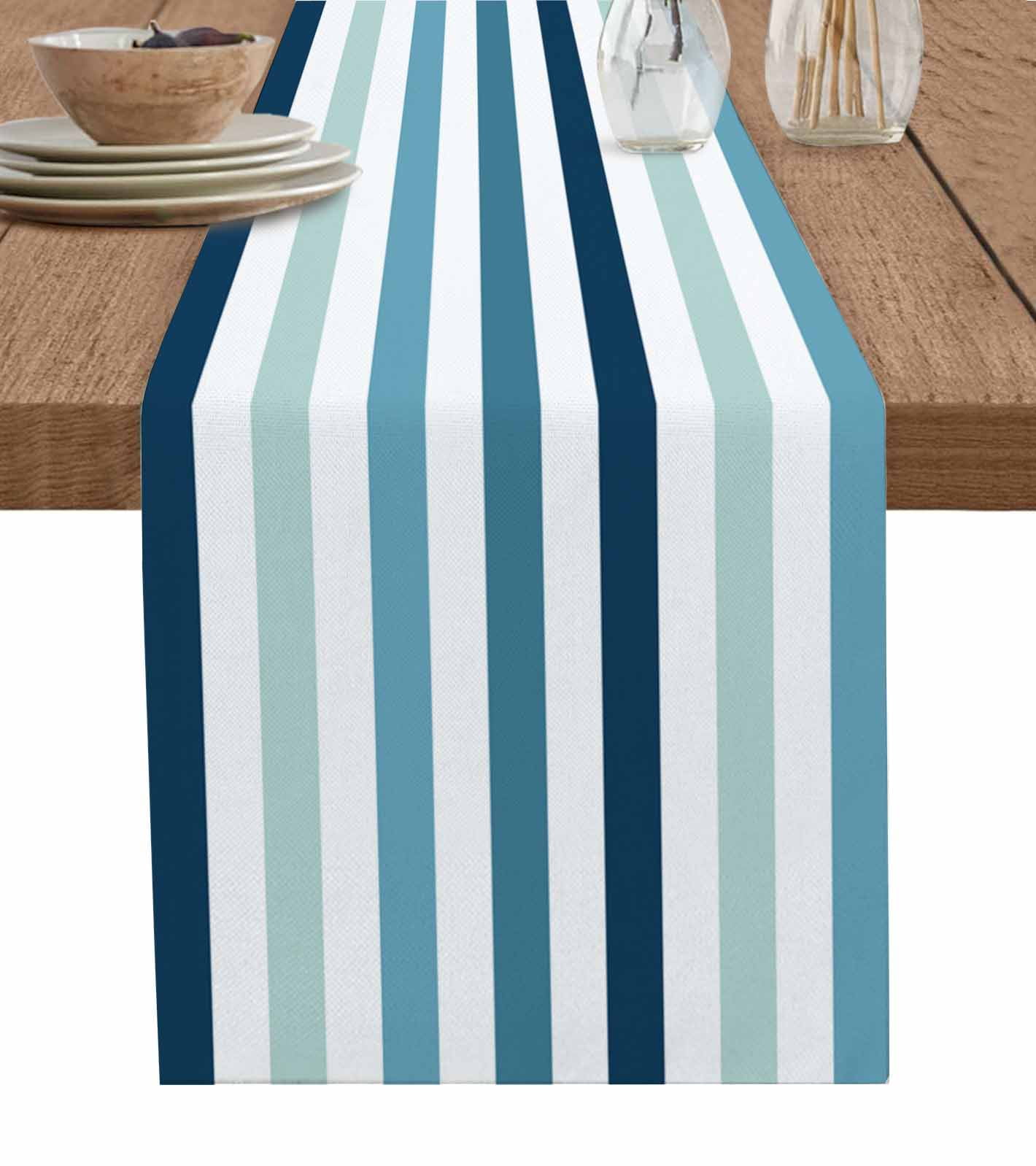 ERUNPONLY Teal Blue Stripe Table Runner - 72 Inch Long Ombre Geometric ...