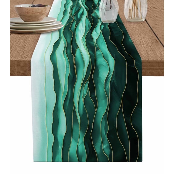 ERUNPONLY Teal Turquoise Marble Table Runner - 70 Inch Long Abstract Wave Lines Cotton and Linen Blended Dress Scarves Farmhouse Table Runner for Kitchen Dining, Coffee Table, 13" x 70"