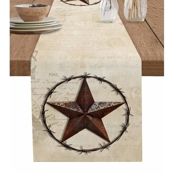 ERUNPONLY Texas Star Vintage Table Runner - 70 Inch Long Farmhouse Country Stars Western Cotton and Linen Blended Dress Scarves Farmhouse Table Runner for Kitchen Dining, Coffee Table, 13"x70"