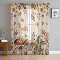 ERUNPONLY Thanksgiving Fall Leaves Sheer Curtains 72 Inch Length 2 Panels Set, Mushroom Beige Country Pastoral Voile Window Treatment Curtains Sheers Drapes for Bedroom/Living Room/Kitchen 52"x72"x2