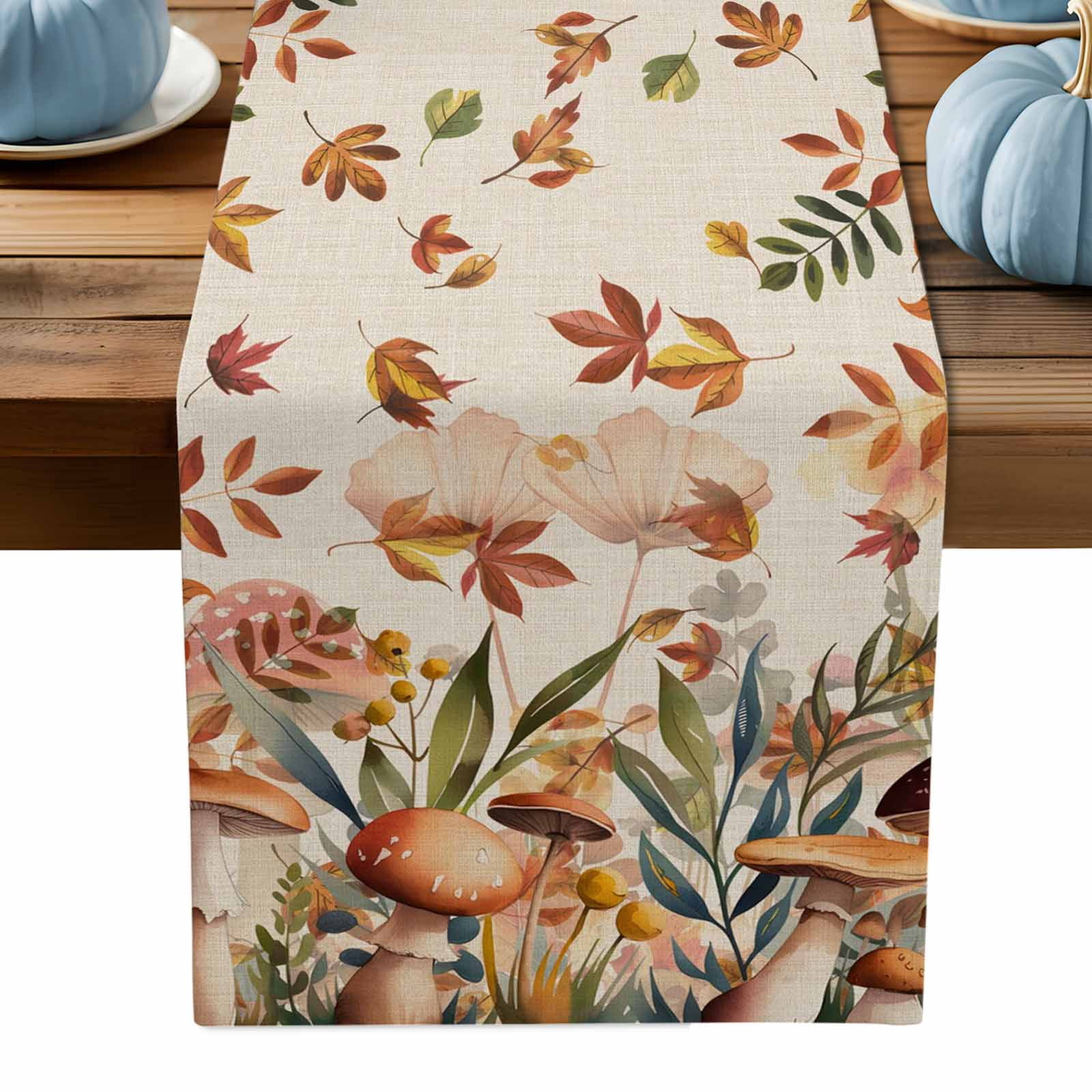 ERUNPONLY Thanksgiving Fall Leaves Table Runner - 70 Inch Long Mushroom ...