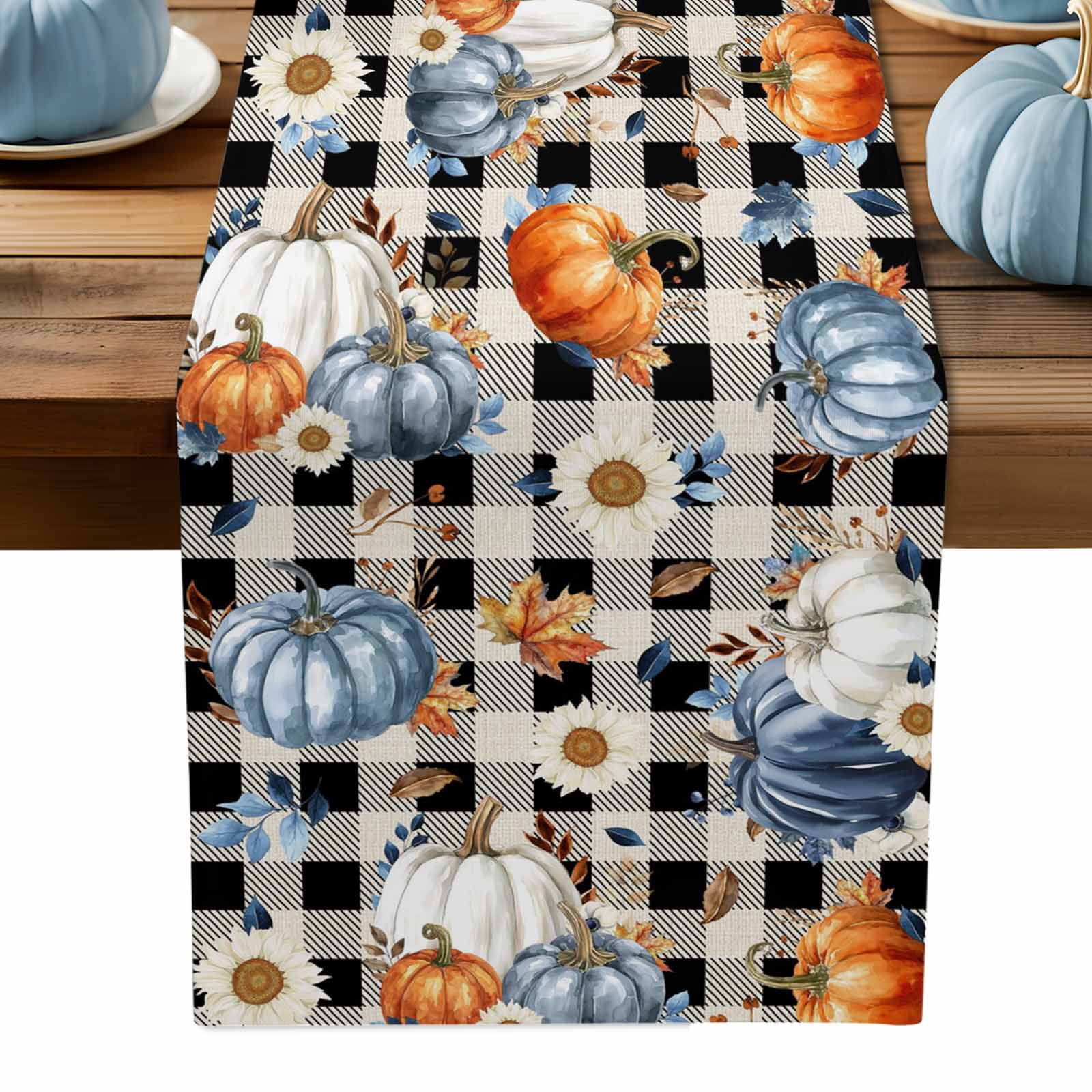 ERUNPONLY Thanksgiving Pumpkin Table Runner - 72 Inch Long Fall Daisy ...