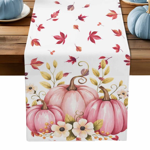 ERUNPONLY Thanksgiving Pumpkins Table Runner - 36 Inch Long Abstract Leaves Country Farmhouse Cotton and Linen Blended Dress Scarves Farmhouse Table Runner for Kitchen Dining, Coffee Table, 13" x 36"