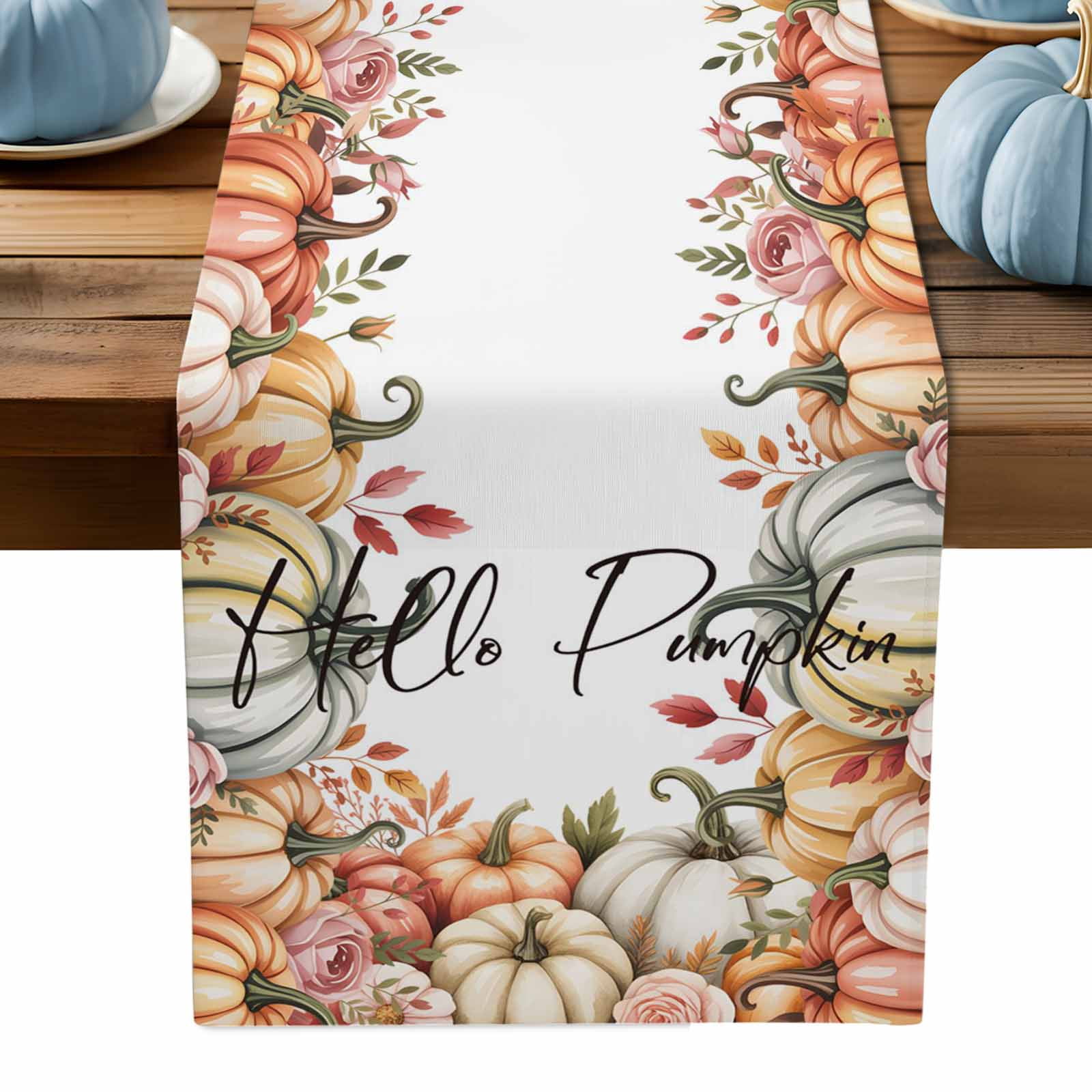 ERUNPONLY Thanksgiving Pumpkins Table Runner - 90 Inch Long Autumn Rose ...