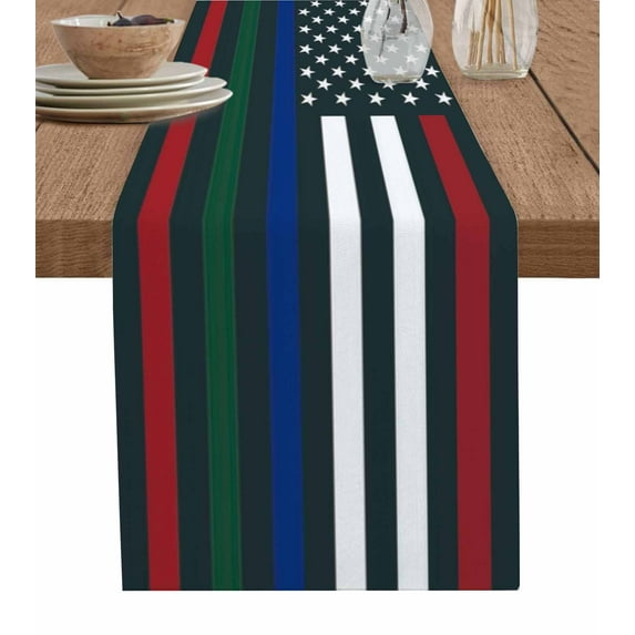 ERUNPONLY Vintage American Flag Table Runner - 48 Inch Long Red Blue Green Stripe US Flag Cotton and Linen Blended Dress Scarves Farmhouse Table Runner for Kitchen Dining, Coffee Table, 13"x48"
