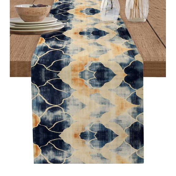 ERUNPONLY Vintage Ethnic Table Runner - 70 Inch Long Country Shabby Chic Abstract Floral Motif Cotton and Linen Blended Dress Scarves Farmhouse Table Runner for Kitchen Dining, Coffee Table, 13"x70"