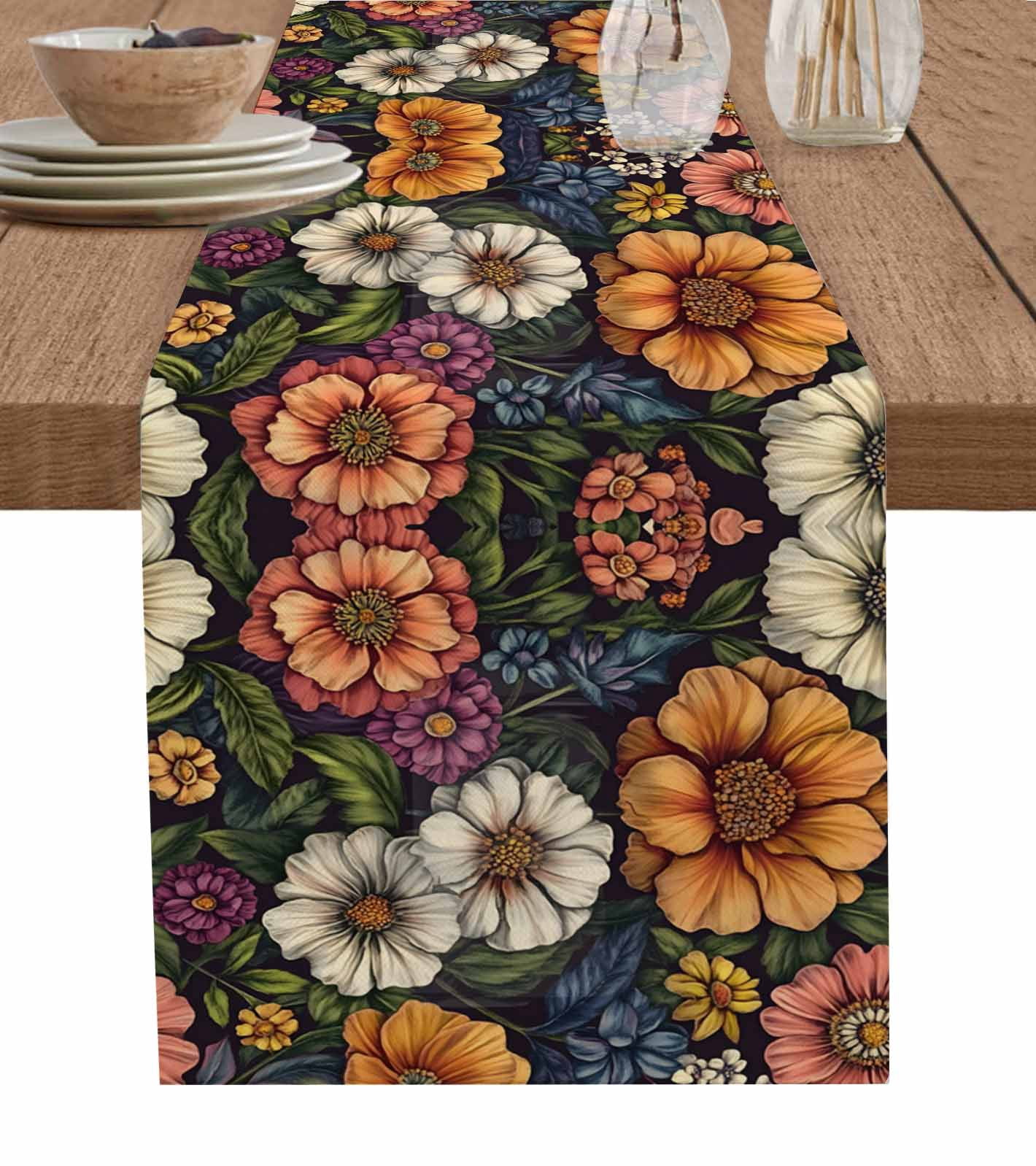 ERUNPONLY Vintage Flower Table Runner - 72 Inch Long Cottagecore Blooms ...