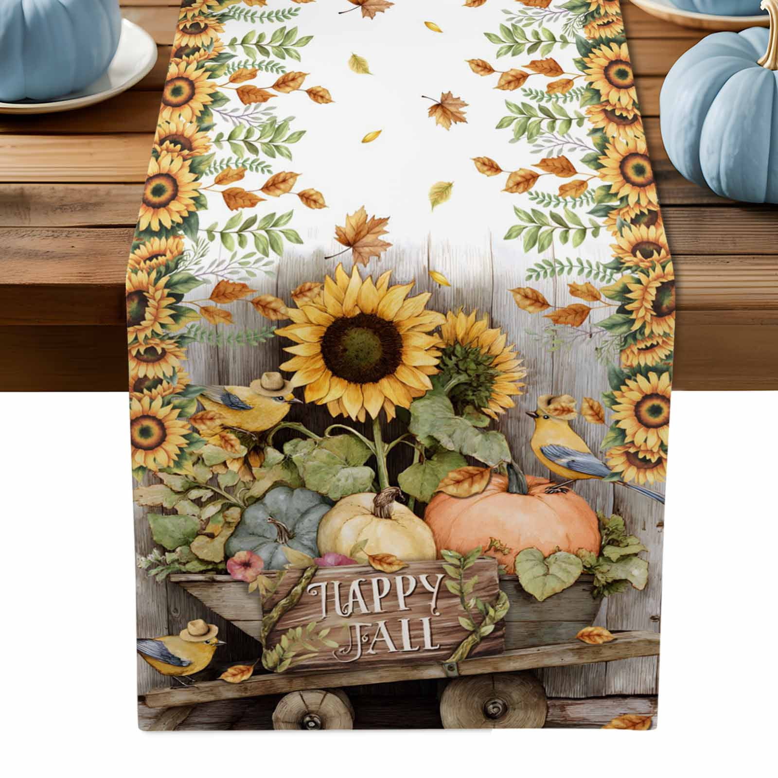 ERUNPONLY Vintage Pumpkin Fall Table Runner - 72 Inch Long Sunflowers ...