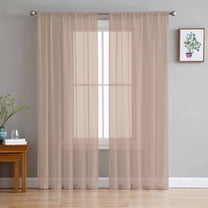 ERUNPONLY Warm Beige Sheer Curtains 72 Inch Length 2 Panels Set, Solid Color Farmhouse Beige Voile Window Treatment Rod Pocket Curtains Sheers Drapes for Bedroom/Living Room/Kitchen 52"x72"x2