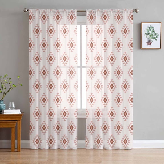 ERUNPONLY White Boho Geometric Sheer Curtains 63 Inch Length 2 Panels Set, Modern Simple Aztec Ethnic Pattern Voile Window Treatment Curtains Sheers Drapes for Bedroom/Living Room/Kitchen 52x"63"x2