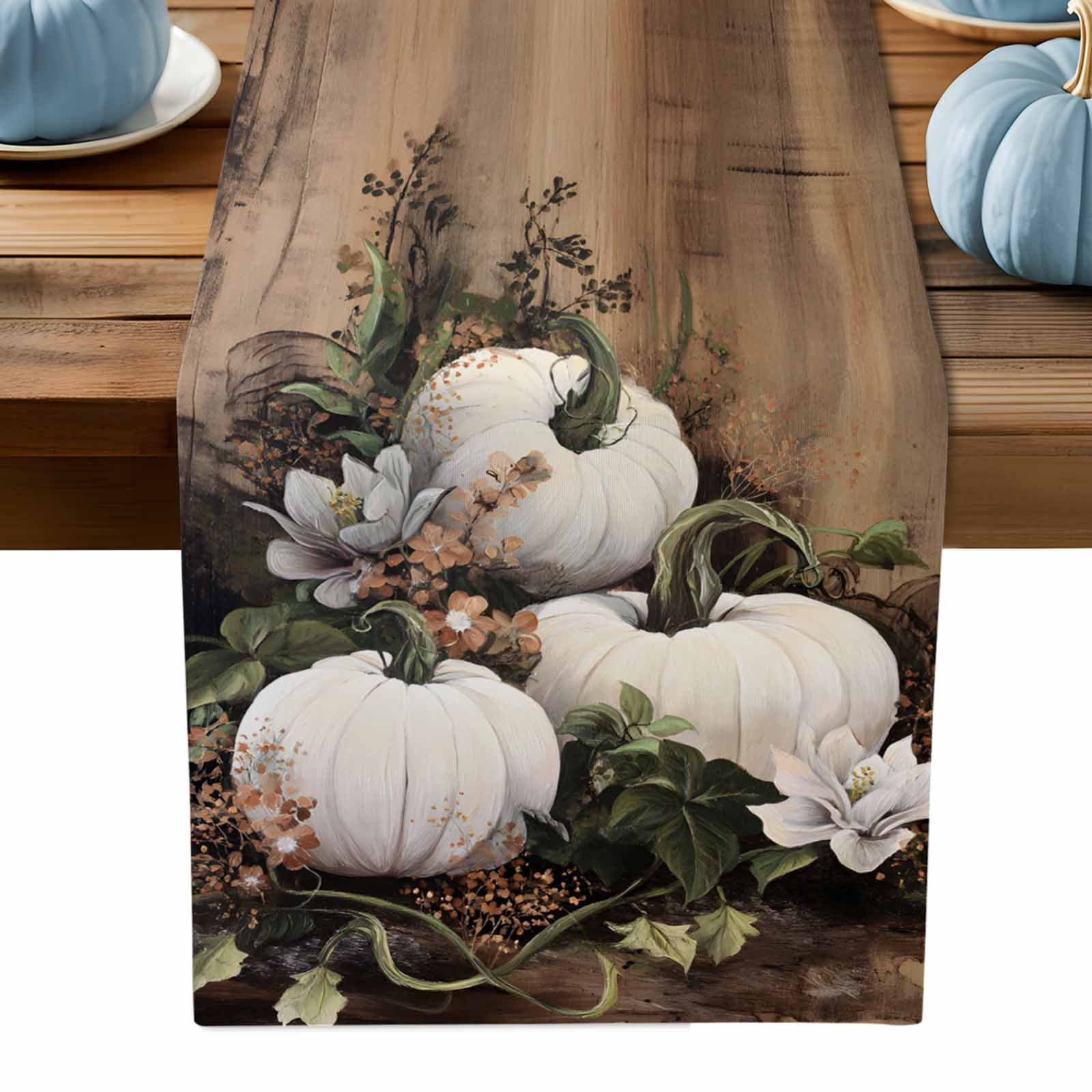 ERUNPONLY White Pumpkins Fall Table Runner - 72 Inch Long Thanksgiving ...