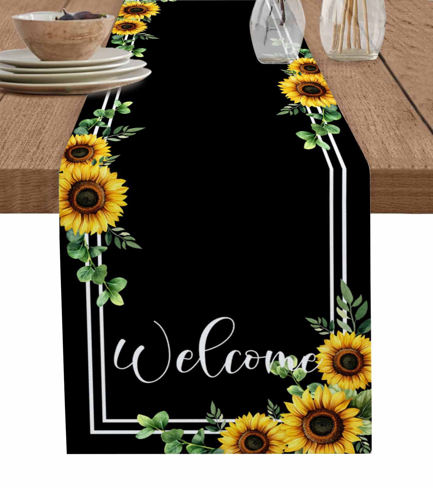 ERUNPONLY Yellow Sunflowers Table Runner - 72 Inch Long Black Summer ...
