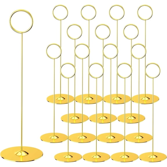 ERYTLLY 16PK Place Card Holders 8 Inch Table Number Holders Table Card Holders Steel Card Holders for Birthdays,Weddings,Photos, Food Signs, Memo Notes, Restaurants (Gold)