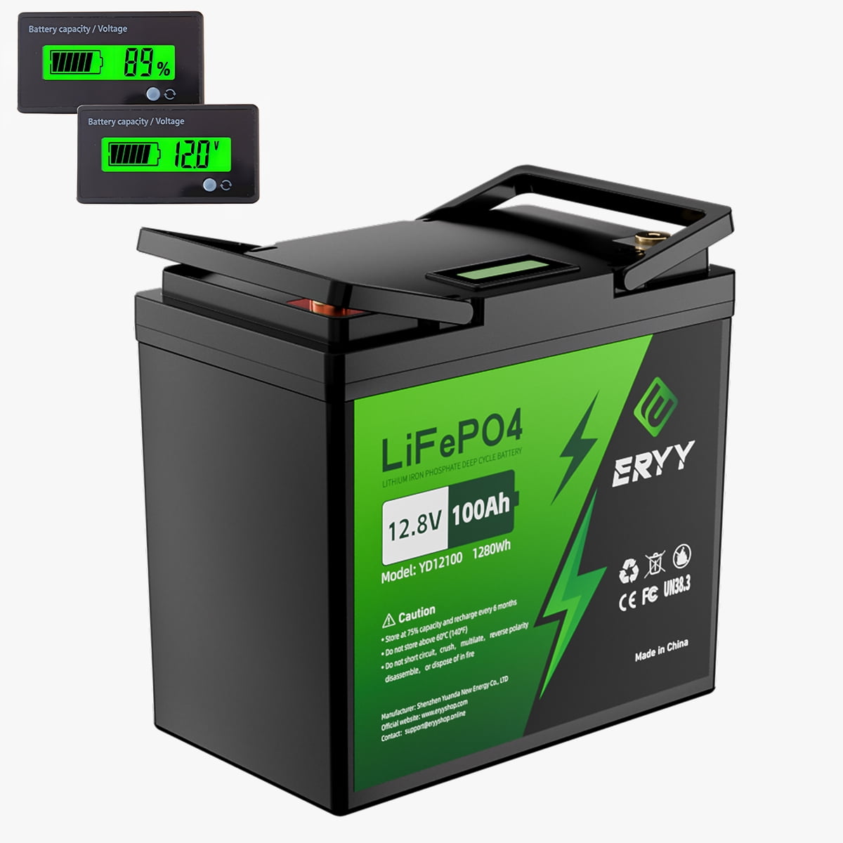 ERYY 12V 100AH LiFePO4 Lithium Battery, 4000+ Deep Cycles Marine & RV