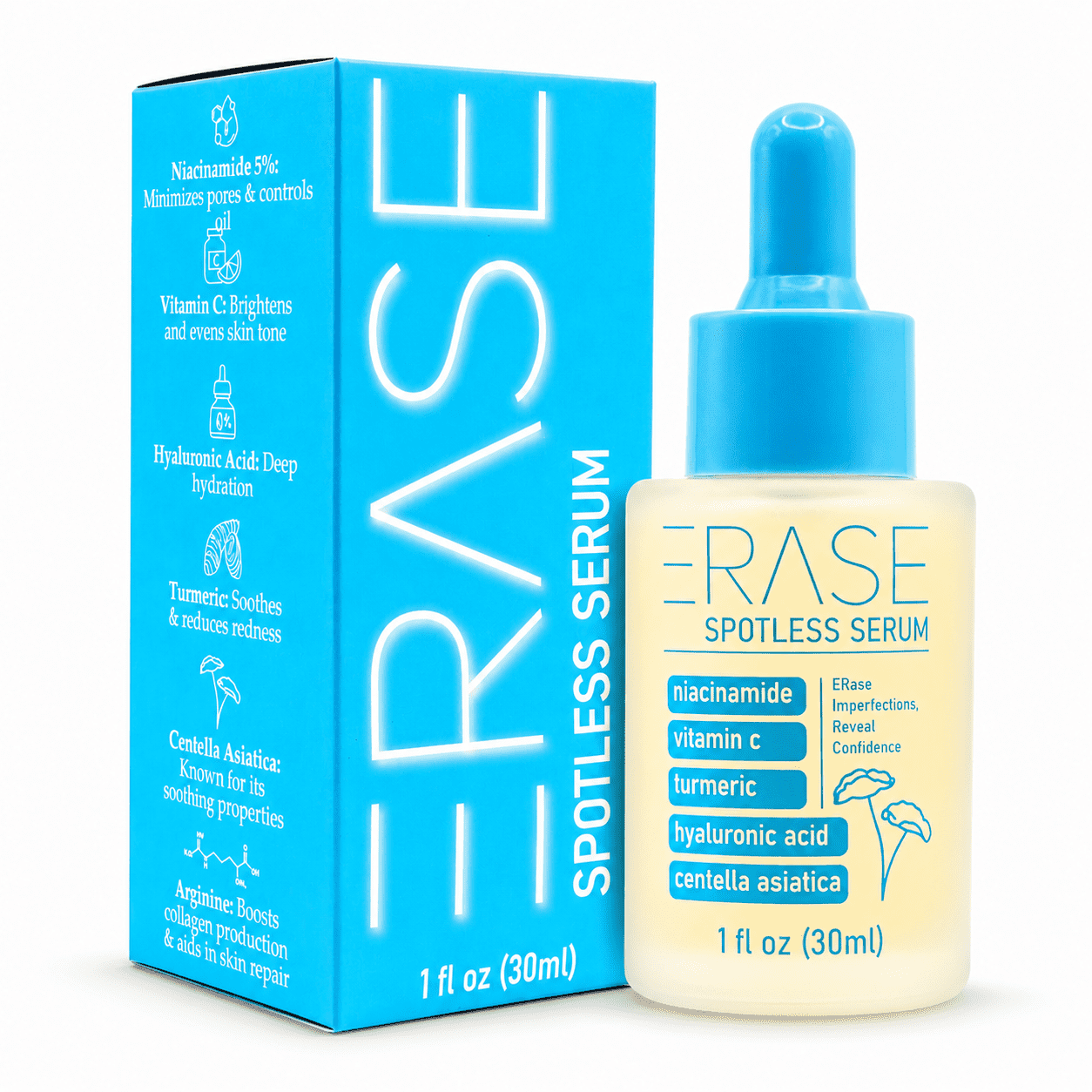 ERASE Spotless Serum with Niacinamide, Vitamin C, and Hyaluronic Acid for Face, 1 fl oz