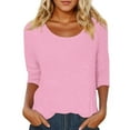 thumbnail image 1 of ERkkoi 3/4 Length Sleeve Womens Tops Casual Loose Fit Crewneck T Shirts Cute Solid Three Quarter Length Tunic Tops Pink XL, 1 of 5