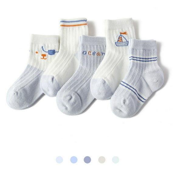 ERkkoi 5 Pairs Baby Cotton Sock Toddler Ankle Crew Walkers Bootie Slippers Socks 3-5 Years